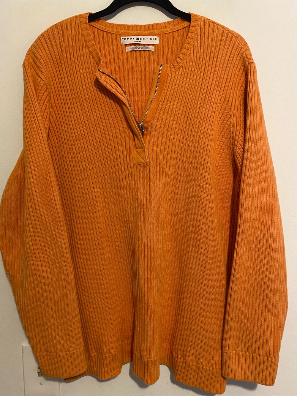 Tommy Hilfiger Pumpkin Orange Ribbed Half-Zip Sweater